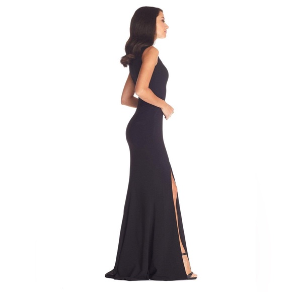 NEW Dress The Population Black Monroe Gown Sweetheart Crepe Side Slit Evening - Picture 12 of 12